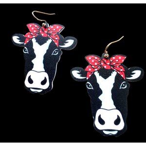 Christmas Cow Earrings Dangle Hooks Handmade New Heifer Calf Bovine Farm…